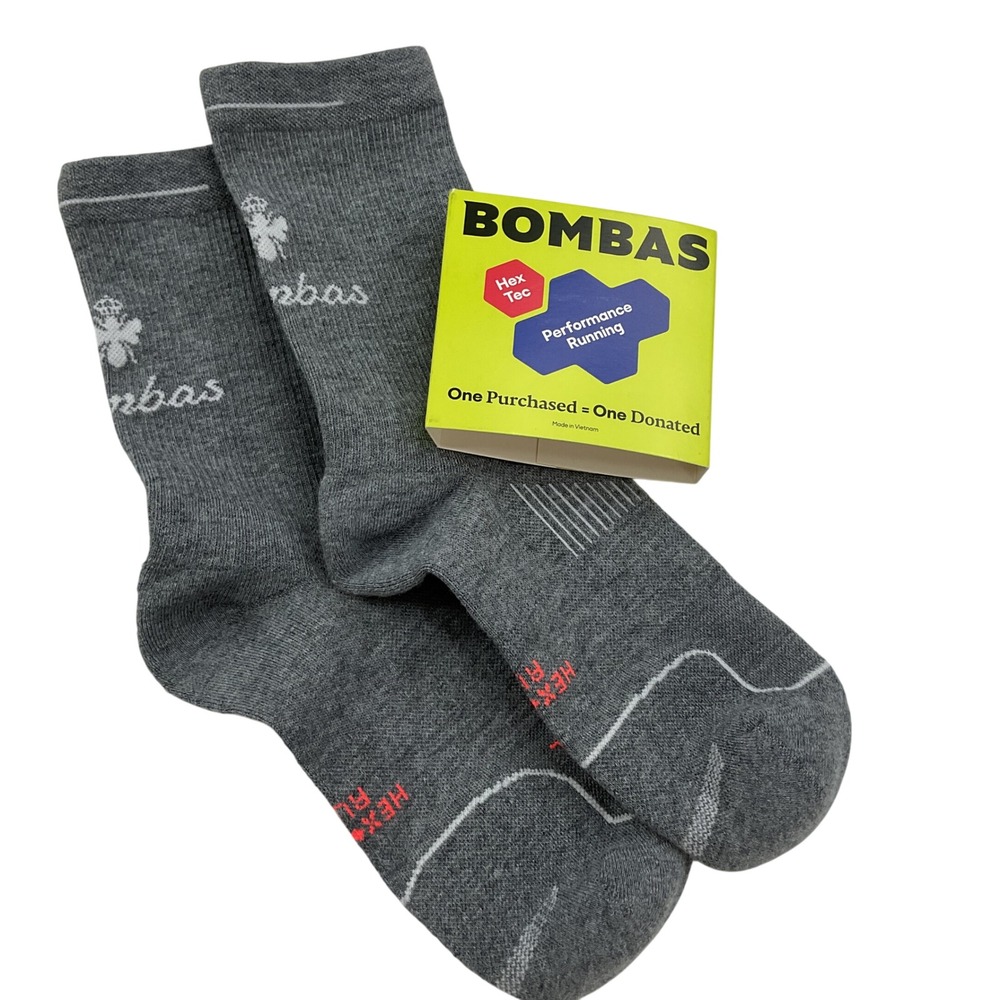 Bombas Performance Running Half Calf Socks Grey Hex Tec Medium NEW